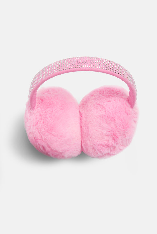 BEGONIA PINK DIAMANTE FAUX FUR EAR MUFFS