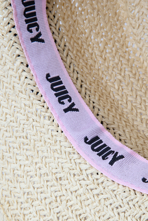 BLACK STRAW HAT WITH BRANDED RIBBON