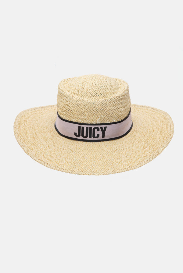 BLACK STRAW HAT WITH BRANDED RIBBON