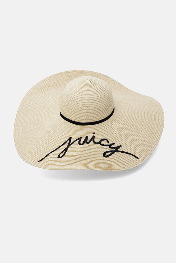 BLACK EMBROIDERED OVERSIZED STRAW HAT