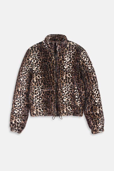 LEOPARD PRINT VELOUR PUFFA JACKET