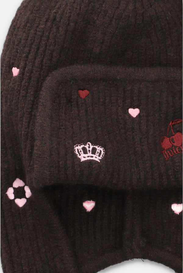 Java Knitted Trapper Hat With Embroidery