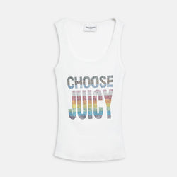 Displays the White 'Juicy' branded Choose juicy vest top 
