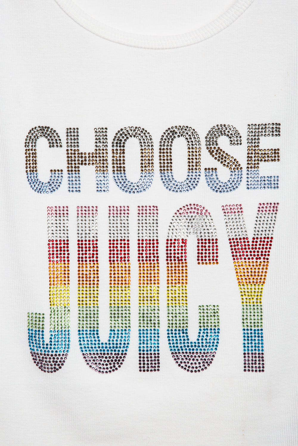Displays the White 'Juicy' branded Choose juicy vest top featuring the Choose juicy branding 