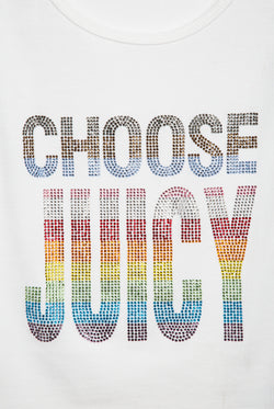 Displays the White 'Juicy' branded Choose juicy vest top featuring the Choose juicy branding 