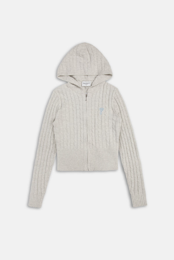 Grey Marl Cable Knit Zip Up Hoodie