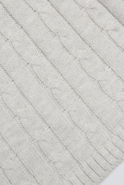 Displays the Silver Marl 'Juicy' branded Cable Knit Straight Leg Pants featuring the close on the details 