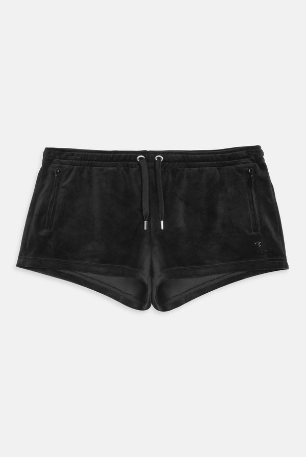 BLACK VELOUR OUTLINE DIAMANTÉ TRACK SHORTS