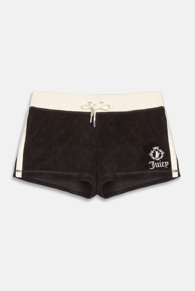 BLACK APPLIQUE TERRY BOOTY SHORTS