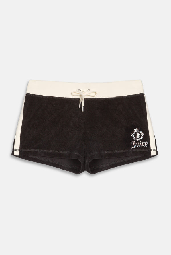 BLACK APPLIQUE TERRY BOOTY SHORTS