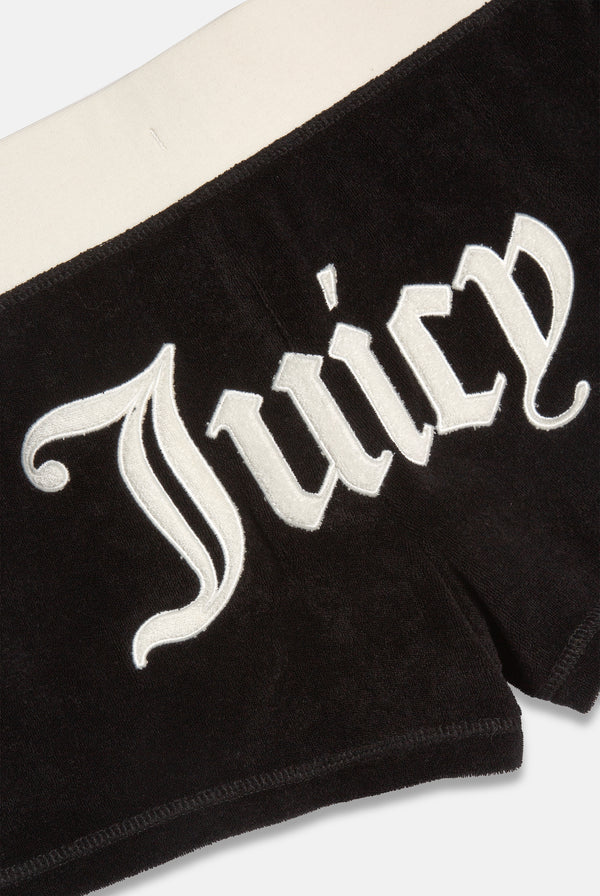 BLACK APPLIQUE TERRY BOOTY SHORTS