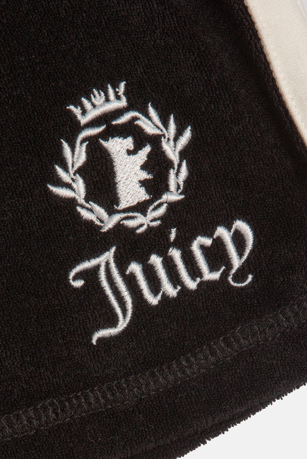 BLACK APPLIQUE TERRY BOOTY SHORTS