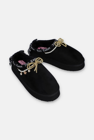 BLACK BOW CHARM COZY SLIPPERS
