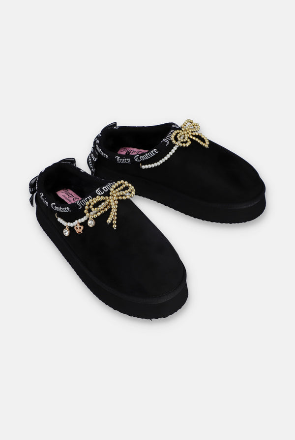 BLACK BOW CHARM COZY SLIPPERS