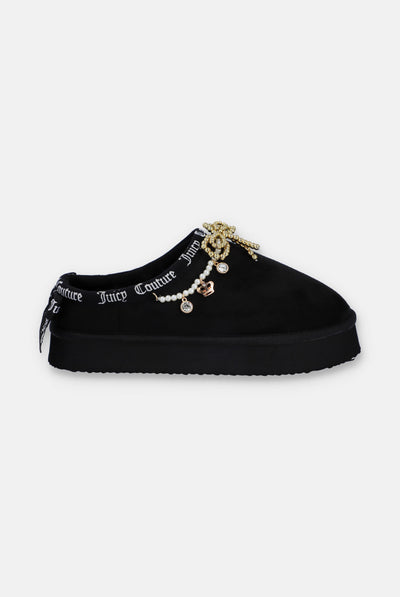 BLACK BOW CHARM COZY SLIPPERS