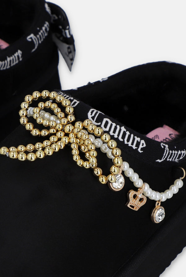 BLACK BOW CHARM COZY SLIPPERS