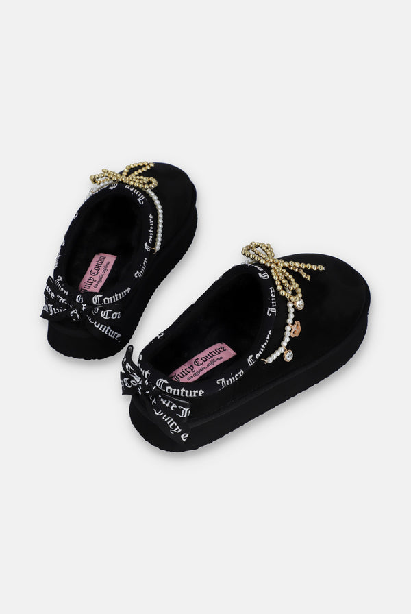 BLACK BOW CHARM COZY SLIPPERS