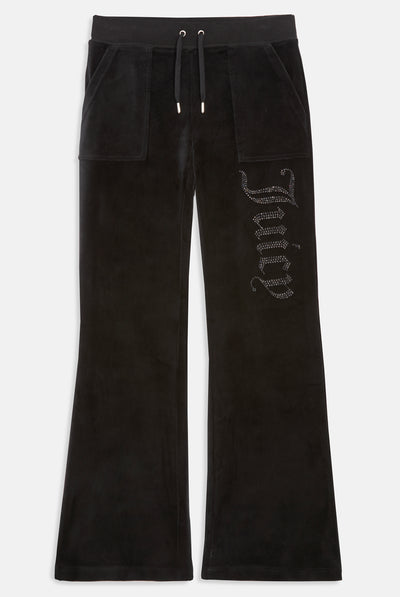 BLACK LOW RISE JEWELLED CLASSIC VELOUR TRACK PANT