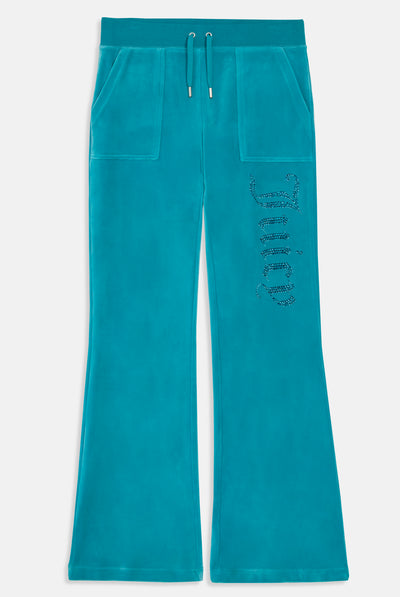 BISQUEY BLUE LOW RISE JEWELLED CLASSIC VELOUR  TRACK PANT