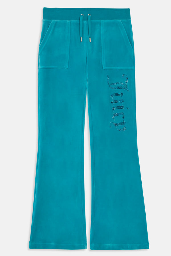 BISQUEY BLUE LOW RISE JEWELLED CLASSIC VELOUR  TRACK PANT