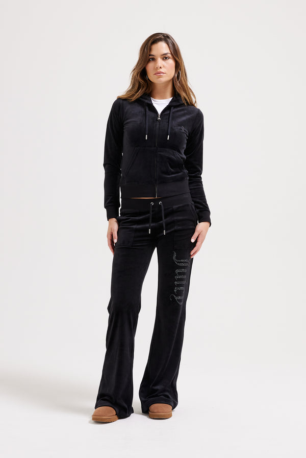 BLACK LOW RISE JEWELLED CLASSIC VELOUR TRACK PANT