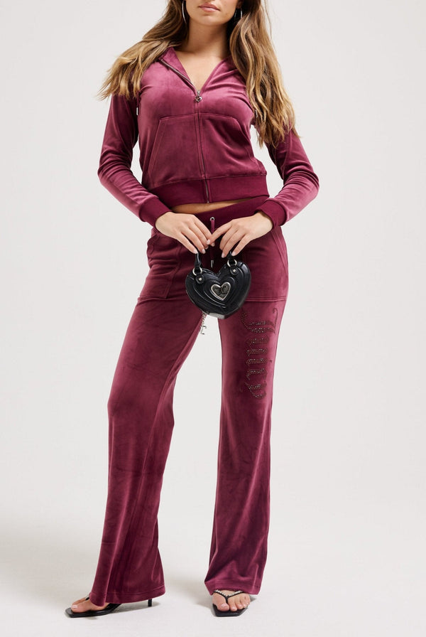 TAWNY PORT LOW RISE JEWELLED CLASSIC VELOUR  TRACK PANT