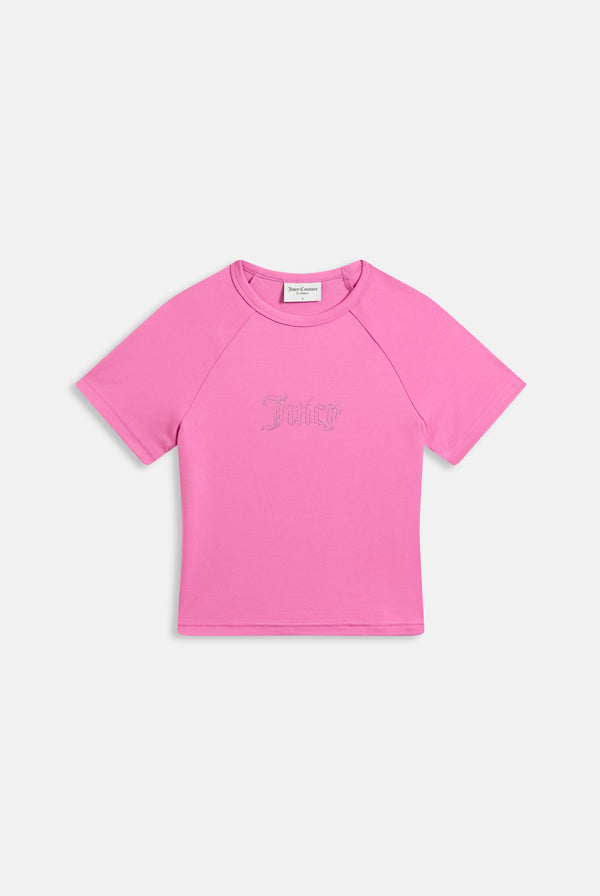 SUPER PINK RAGLAN DIAMANTE BABY TEE