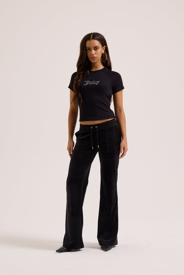 BLACK RAGLAN DIAMANTE BABY TEE