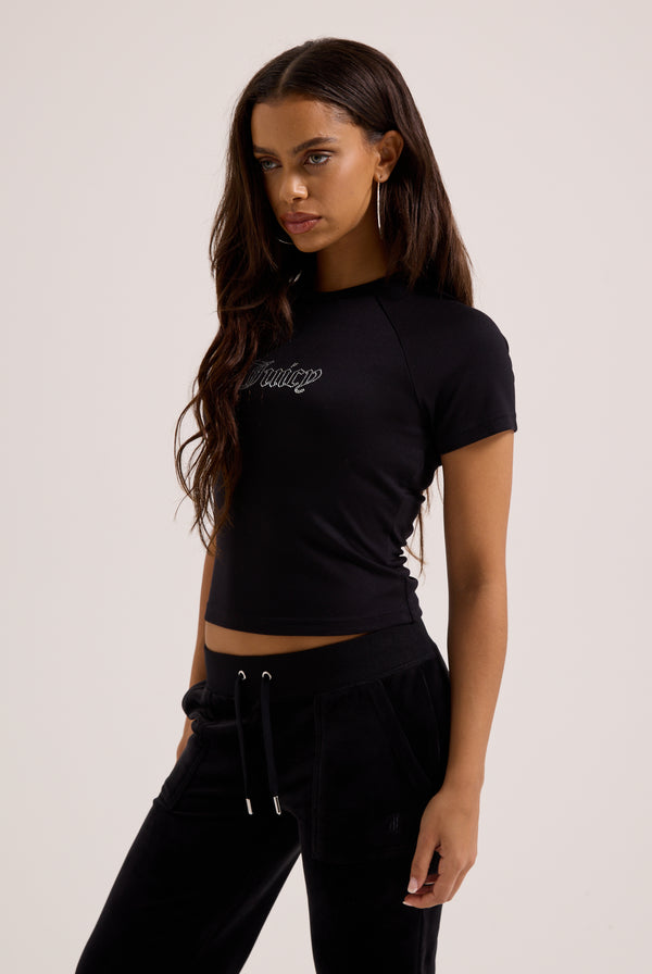 BLACK RAGLAN DIAMANTE BABY TEE