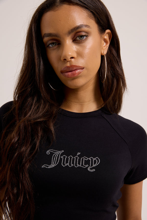 BLACK RAGLAN DIAMANTE BABY TEE