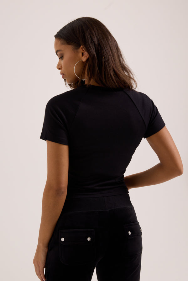 BLACK RAGLAN DIAMANTE BABY TEE