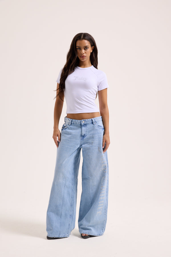 WHITE RAGLAN DIAMANTE BABY TEE