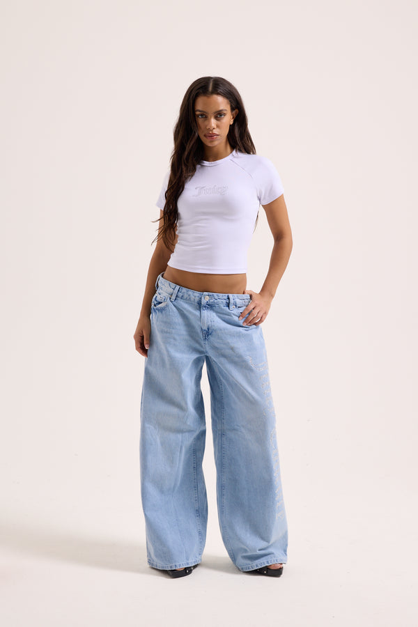 WHITE RAGLAN DIAMANTE BABY TEE