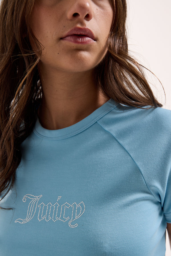 SKY BLUE RAGLAN DIAMANTE BABY TEE
