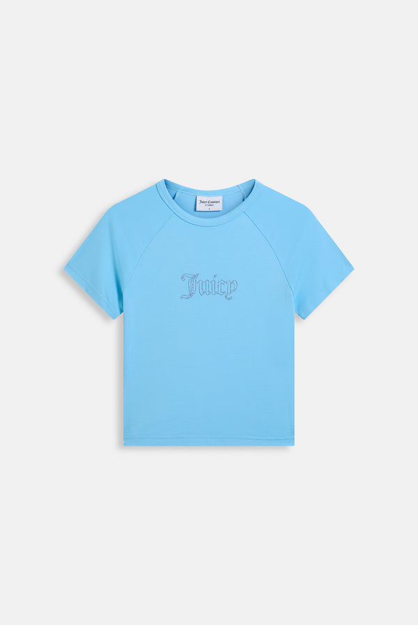 SKY BLUE RAGLAN DIAMANTE BABY TEE