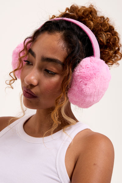BEGONIA PINK DIAMANTE FAUX FUR EAR MUFFS