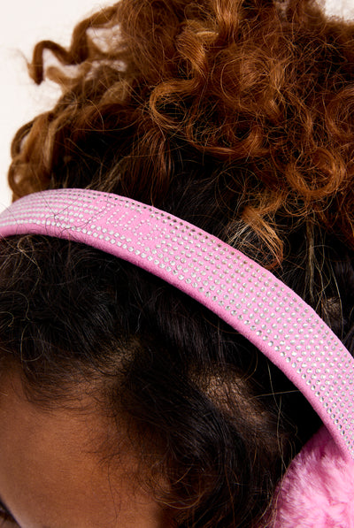 BEGONIA PINK DIAMANTE FAUX FUR EAR MUFFS