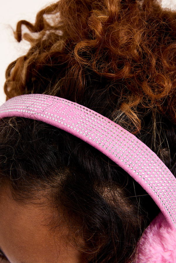 BEGONIA PINK DIAMANTE FAUX FUR EAR MUFFS