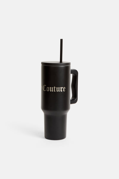 BLACK STEEL TUMBLER WITH STRAW