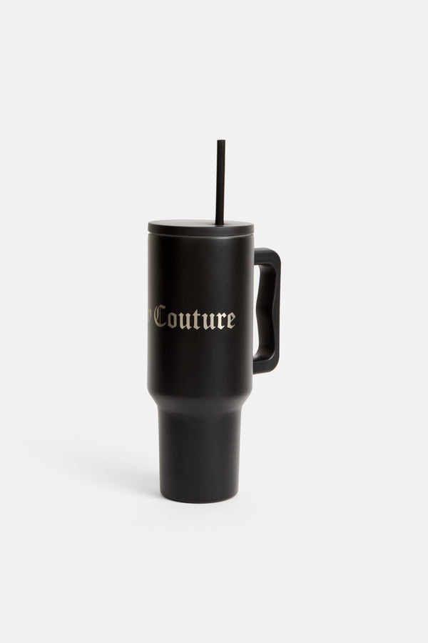 BLACK STEEL TUMBLER WITH STRAW