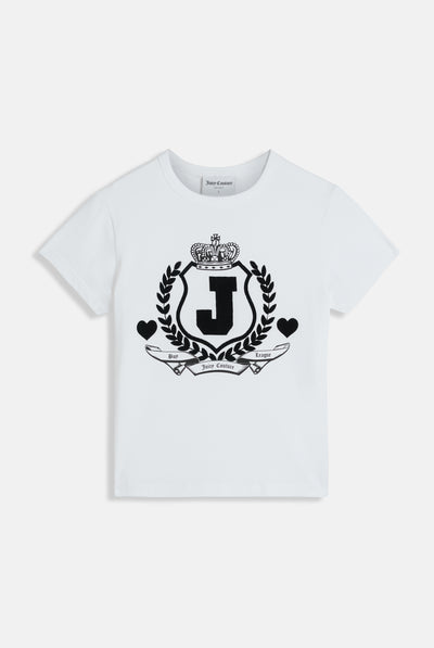 WHITE FLOCKED CREST FITTED TSHIRT