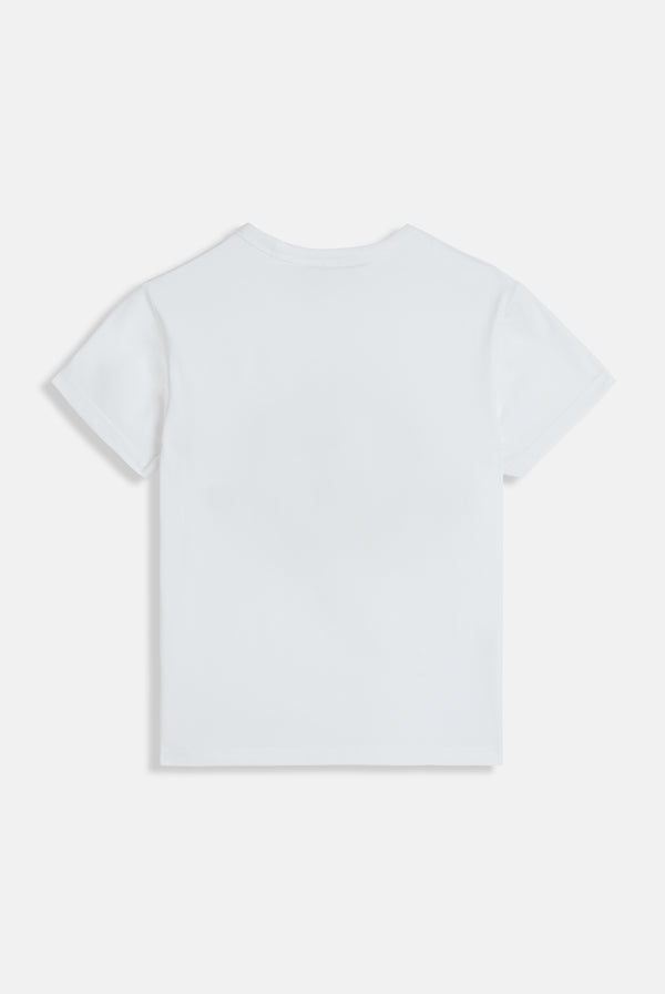 WHITE FLOCKED CREST FITTED TSHIRT