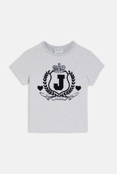 SILVER MARL FLOCKED CREST FITTED  TSHIRT