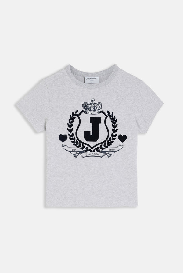 SILVER MARL FLOCKED CREST FITTED  TSHIRT