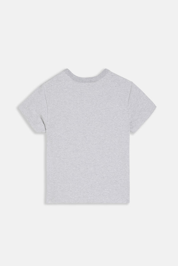 SILVER MARL FLOCKED CREST FITTED  TSHIRT