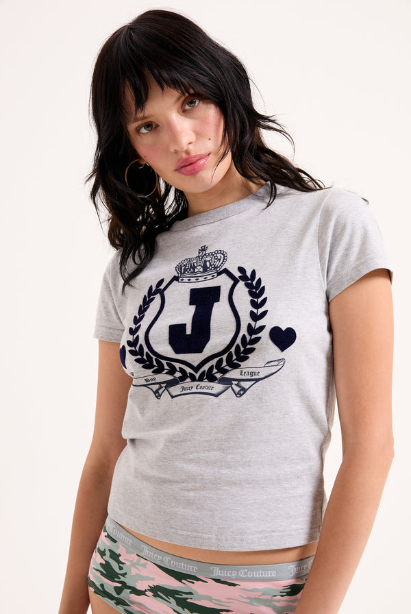 SILVER MARL FLOCKED CREST FITTED  TSHIRT