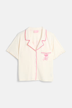 Displays the Marshmallow 'Juicy' branded Crown Shirt Pyjama Set
