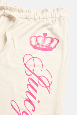 Displays the Marshmallow 'Juicy' branded Crown Shirt Pyjama Set featuring the details on the juicy couture branding 