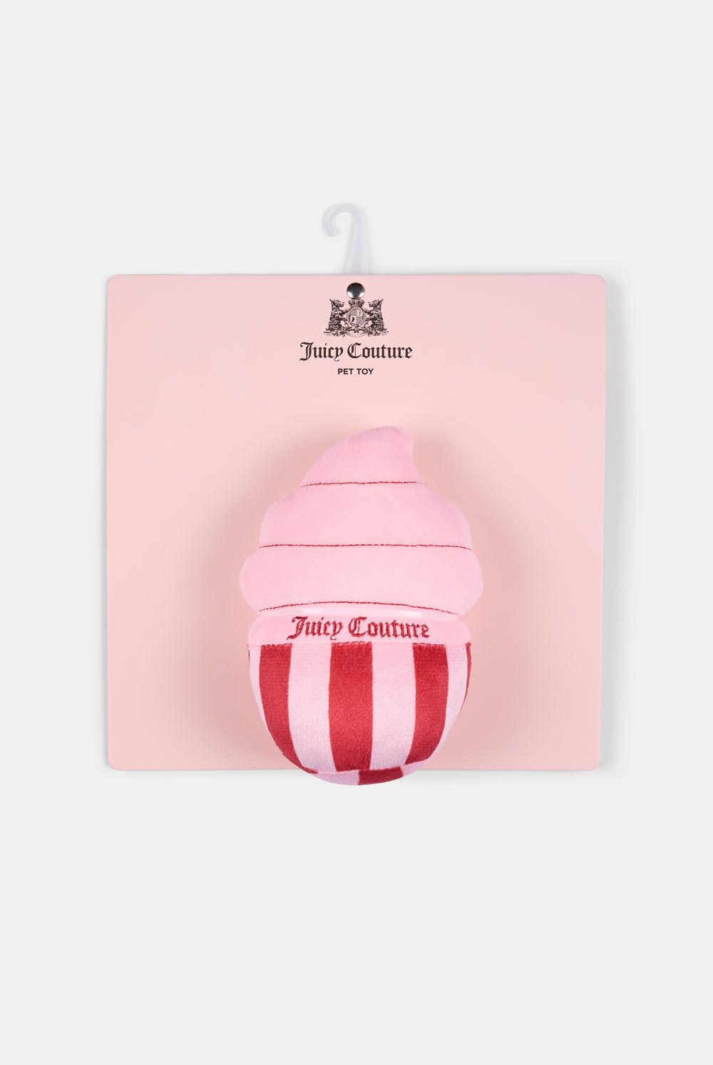 Displays the Red/Pink 'Juicy' branded Cupcake Pet Toy