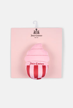 Displays the Red/Pink 'Juicy' branded Cupcake Pet Toy